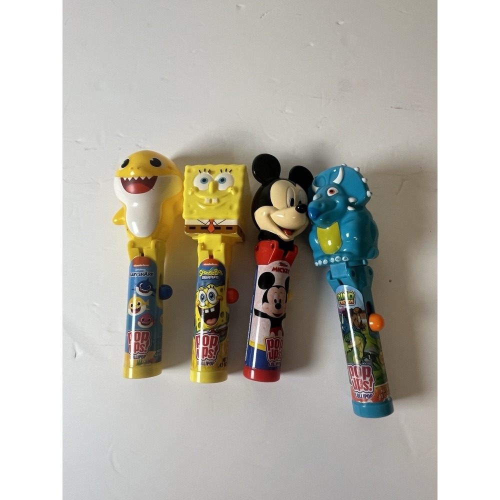 Lot 4 Pop Ups Lollipop Holders Mickey Baby Shark SpongeBob Dino Used